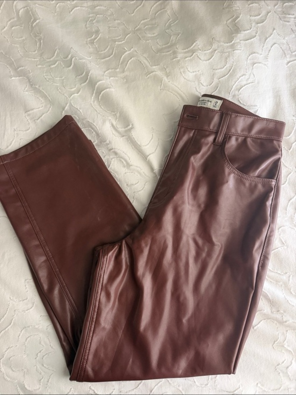 Abercrombie & Fitch High-Rise Pants in Deep Maroon